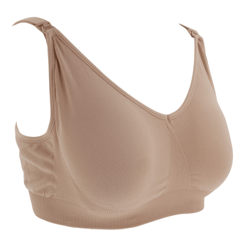Beige Youha zwangerschaps- en voedingsbh zonder beugels, ontworpen voor optimaal comfort en gemak tijdens borstvoeding en handsfree kolven.