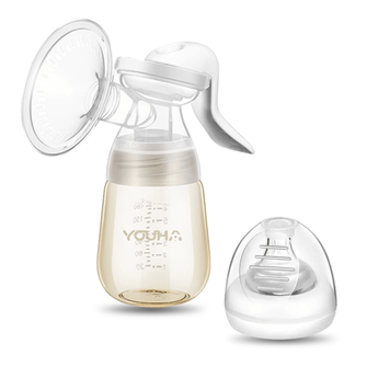 Youha handkolf compleet set, inclusief siliconen borstschild en flesje. Compact, hygiënisch en ideaal voor moeders onderweg. Inclusief speen zodat je de baby direct kunt voeden.