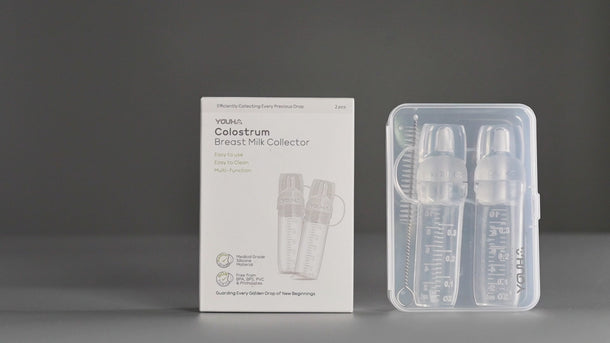 Opvangen van colostrum met de Youha colostrum collectors voor moedermelk. Te gebruiken vanaf 37 weken zwanger. 